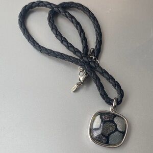 Black Braided Necklace with Silver Pendant